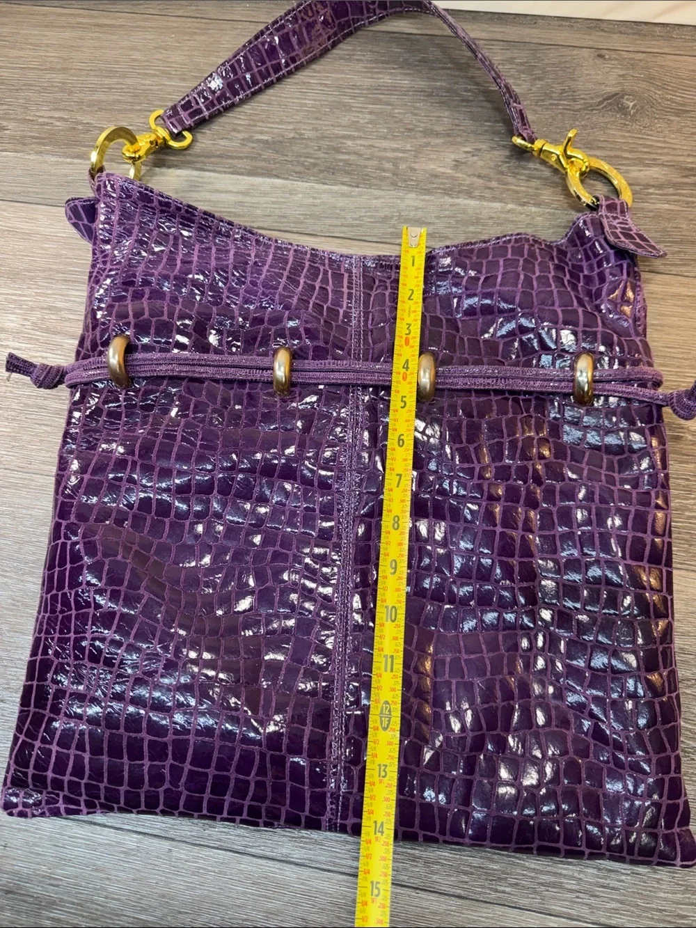 Andre Oliver Purple Croc-Embossed Shoulder Bag with Gold Hardware